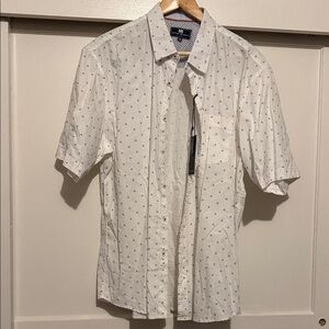 Michael Brandon White Shirt with Subtle Blue Pattern